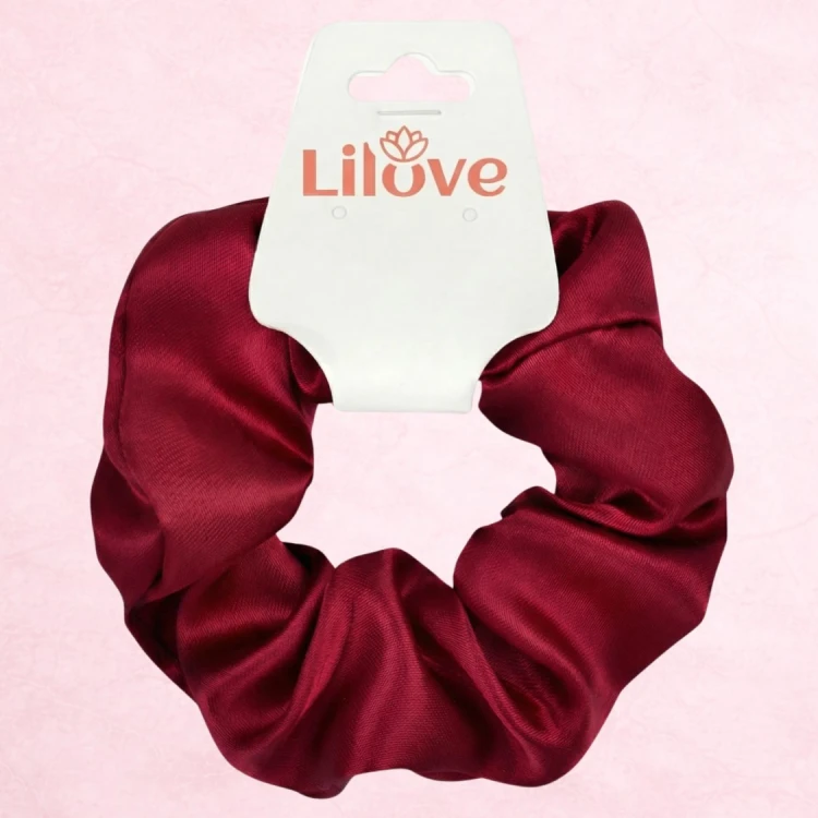 Bordowa satynowa gumka scrunchie – zdjęcie 6