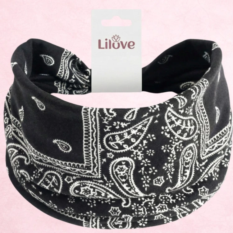 Czarna opaska paisley z supłem 14 cm – zdjęcie 6