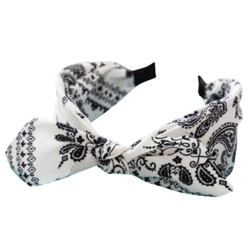 Biała opaska paisley z kokardą 6 cm
