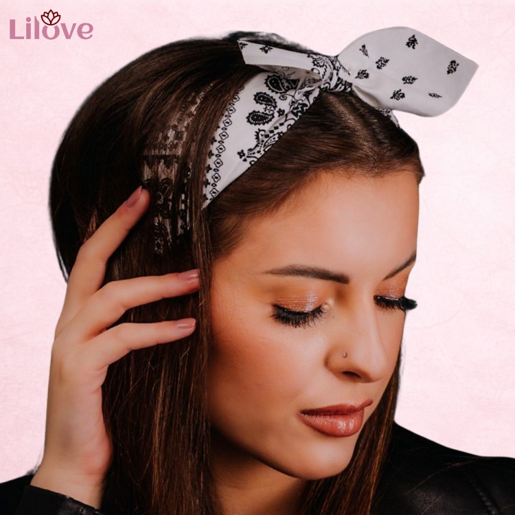 Biała opaska paisley z kokardą 6 cm – zdjęcie 2