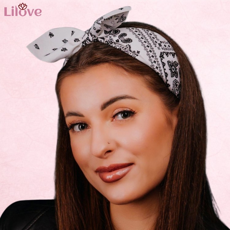 Biała opaska paisley z kokardą 6 cm – zdjęcie 3