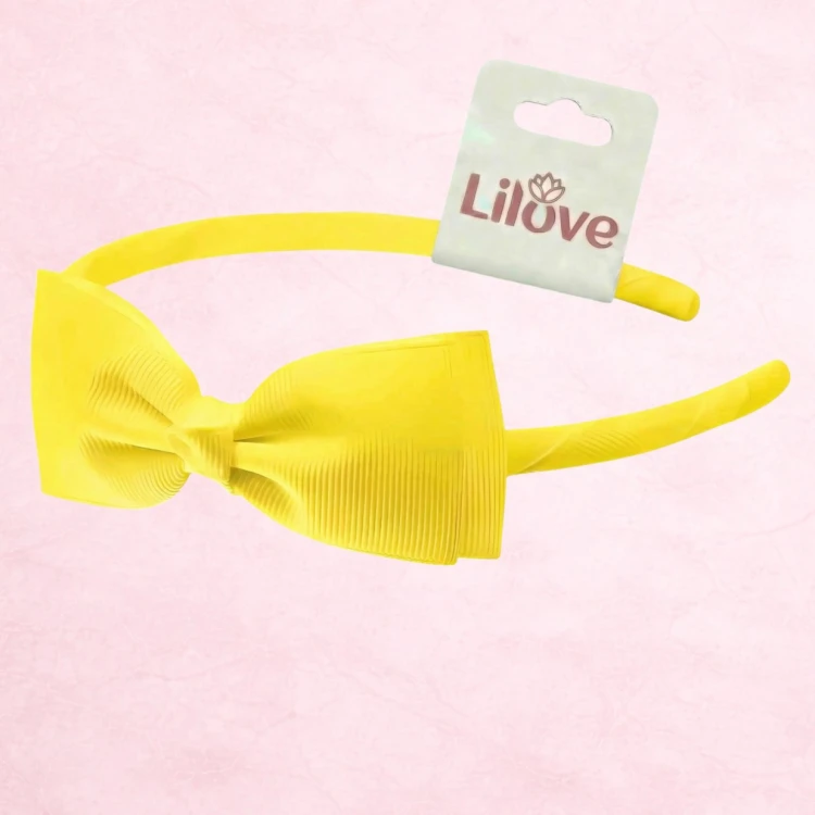 Żółta satynowa opaska z kokardą 10 cm – zdjęcie 6