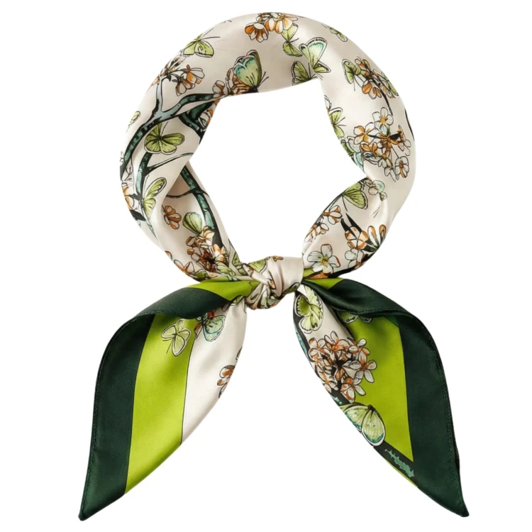 Apaszka chusta zielona damska na głowę szyję włosy - elegancka, satynowa
