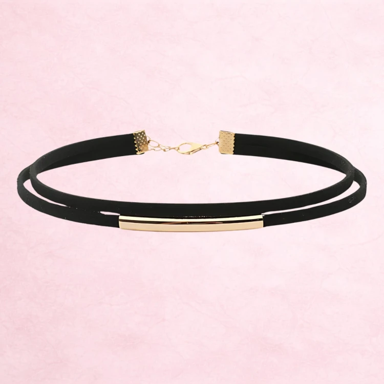 Choker naszyjnik czarny złoty regulowany na szyję - aksamitny, elegancki – zdjęcie 7