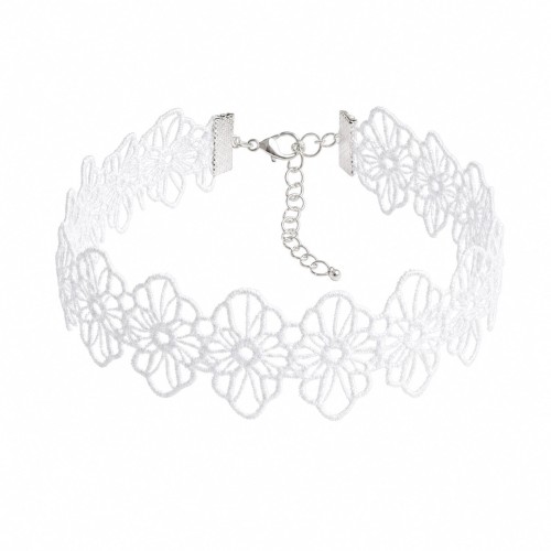 Choker naszyjnik biały srebrny na szyję - elegancki, przykuwa uwagę