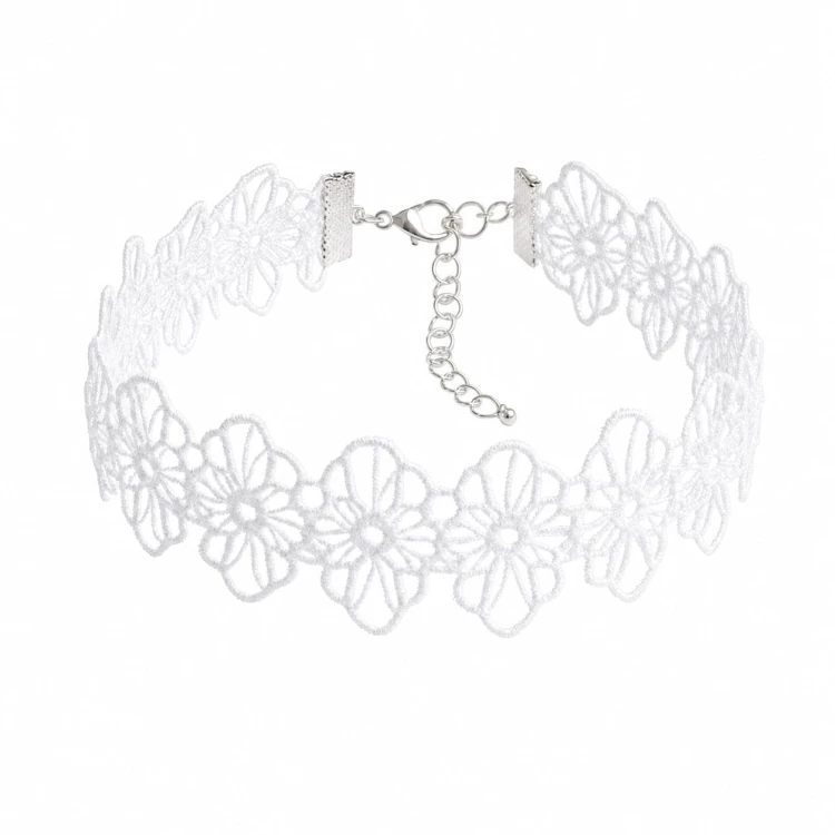Choker naszyjnik biały srebrny na szyję - elegancki, przykuwa uwagę