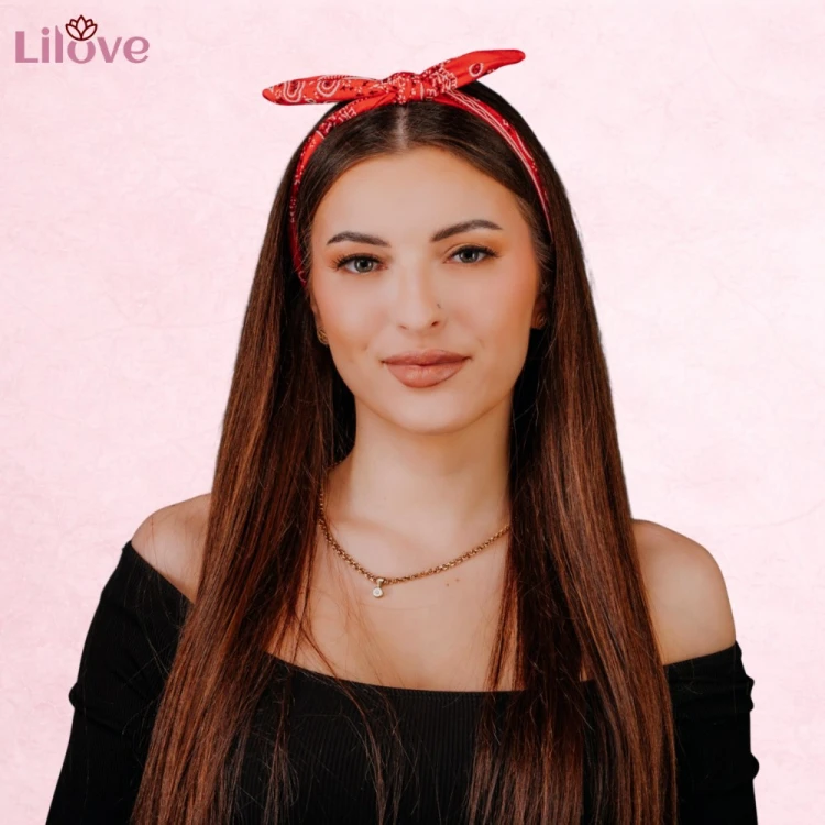 Czerwona opaska pin-up paisley 5 cm – zdjęcie 5