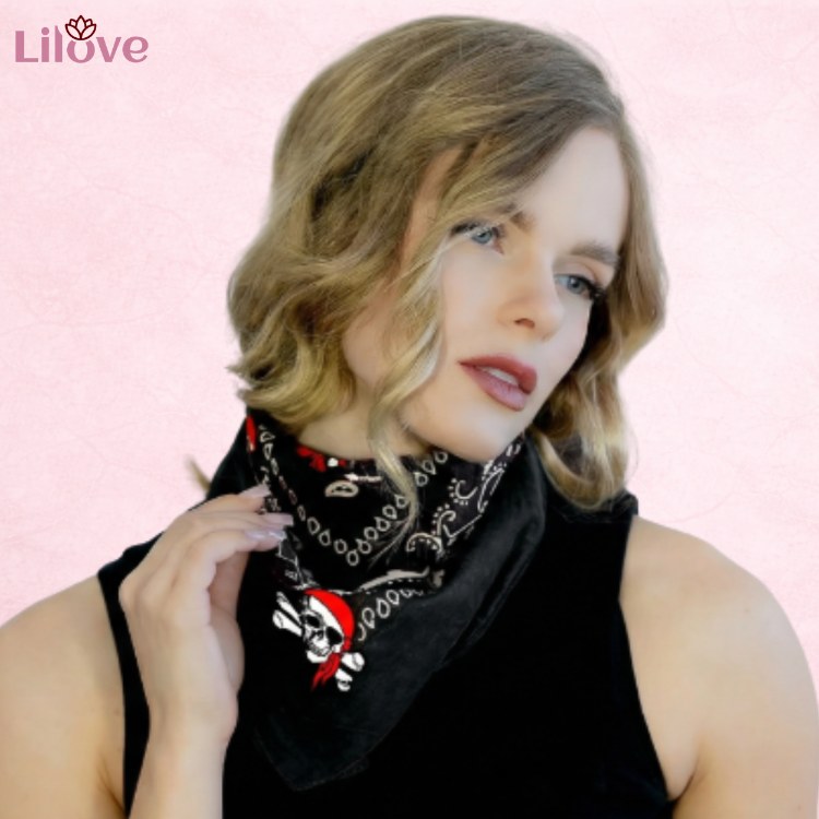 Chusta bandana na głowę czarna na szyję włosy - bawełniana, oddychająca – zdjęcie 2
