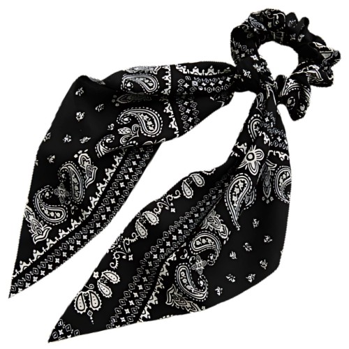 Czarna frotka paisley z długą kokardą
