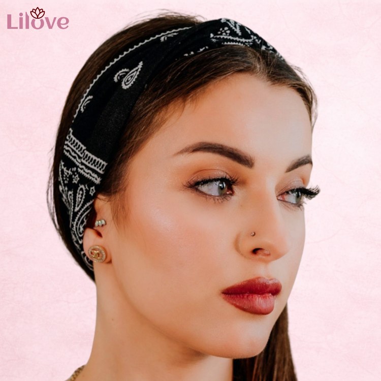 Czarna opaska paisley 10 cm – zdjęcie 2