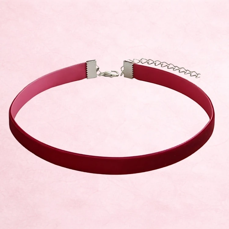 Choker naszyjnik bordowy srebrny regulowany na szyję - aksamitny, elegancki – zdjęcie 3