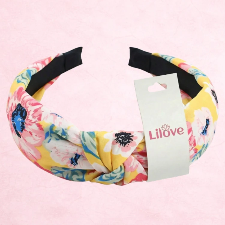 Żółta opaska w kwiaty z supłem 4 cm – zdjęcie 6