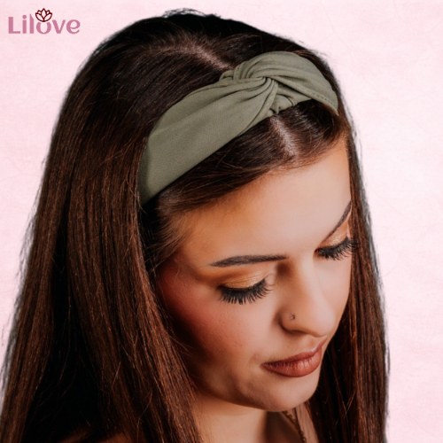 Opaska turban khaki z supłem 5 cm – zdjęcie 2