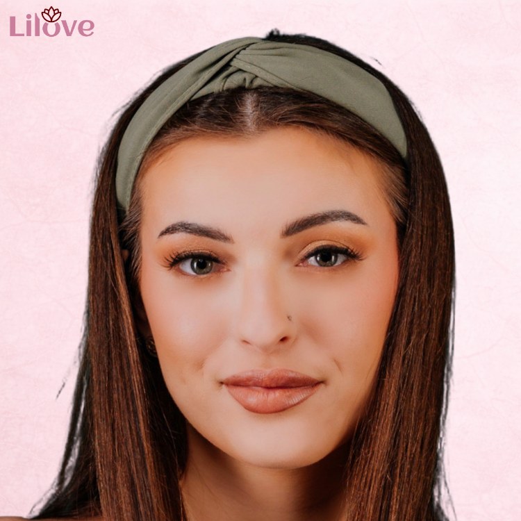 Opaska turban khaki z supłem 5 cm – zdjęcie 3