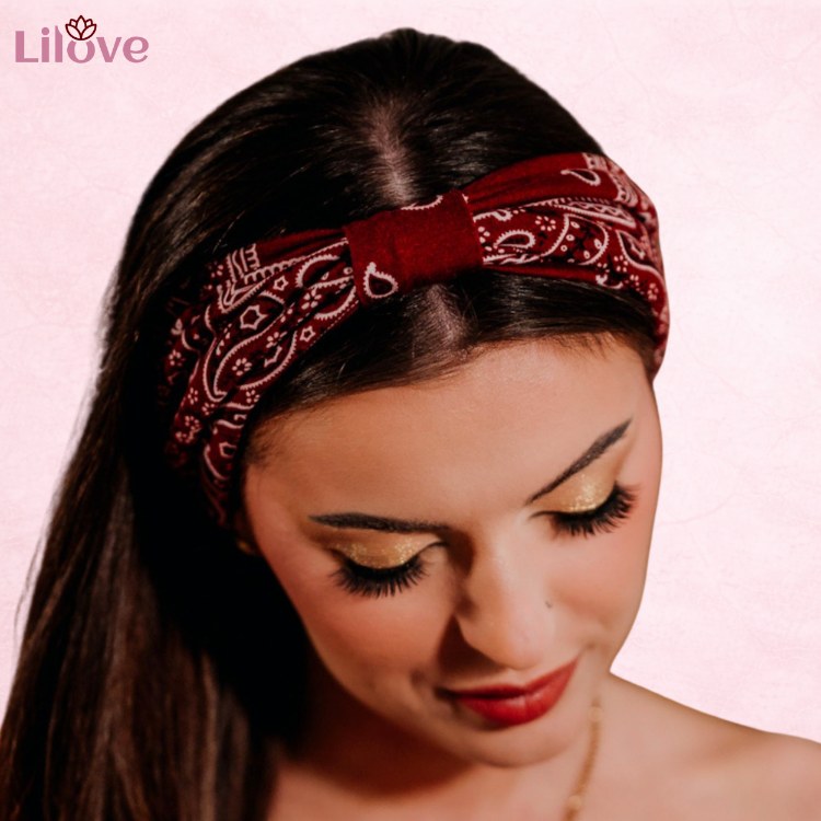 Bordowa opaska z supłem paisley 14 cm – zdjęcie 2