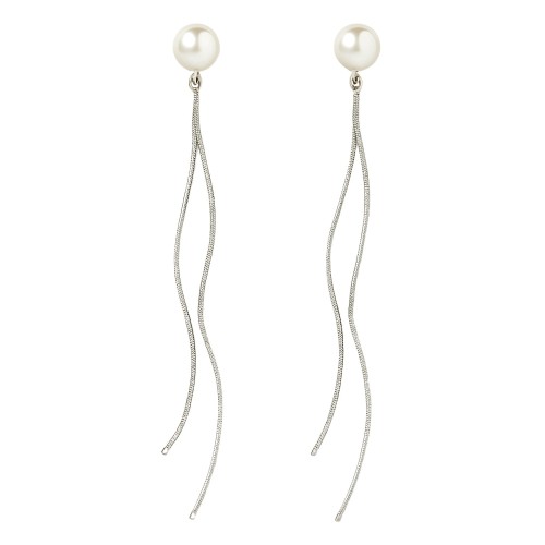 Kolczyki Wiszące Srebrne Chwosty Długie Cienkie z Perłami Lekkie i Wygodne
