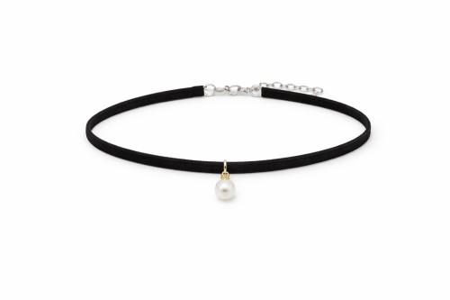 Naszyjnik choker na szyję czarny z perłą - aksamitny, efektowny dodatek
