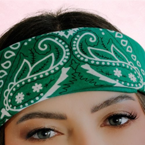 Chusta bandana na głowę zielona na szyję włosy - bawełniana, oddychająca – zdjęcie 4