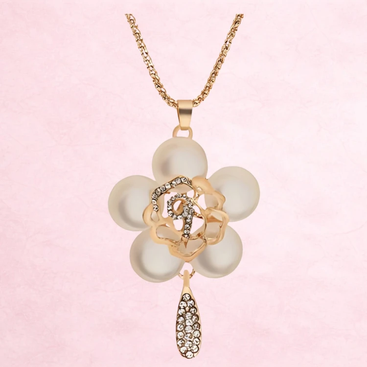 Naszyjnik Złoty Długi Łańcuszek z Zawieszką Róża z Cyrkoniami Regulowany – zdjęcie 7