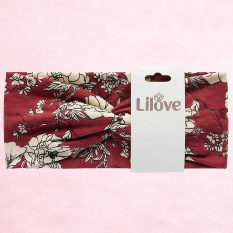 Bordowo-kremowa opaska w kwiaty 10 cm – zdjęcie 6