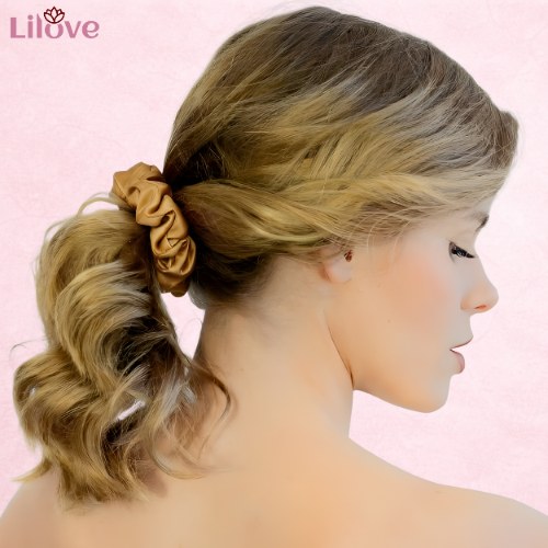 Złotobrązowa satynowa gumka scrunchie – zdjęcie 3