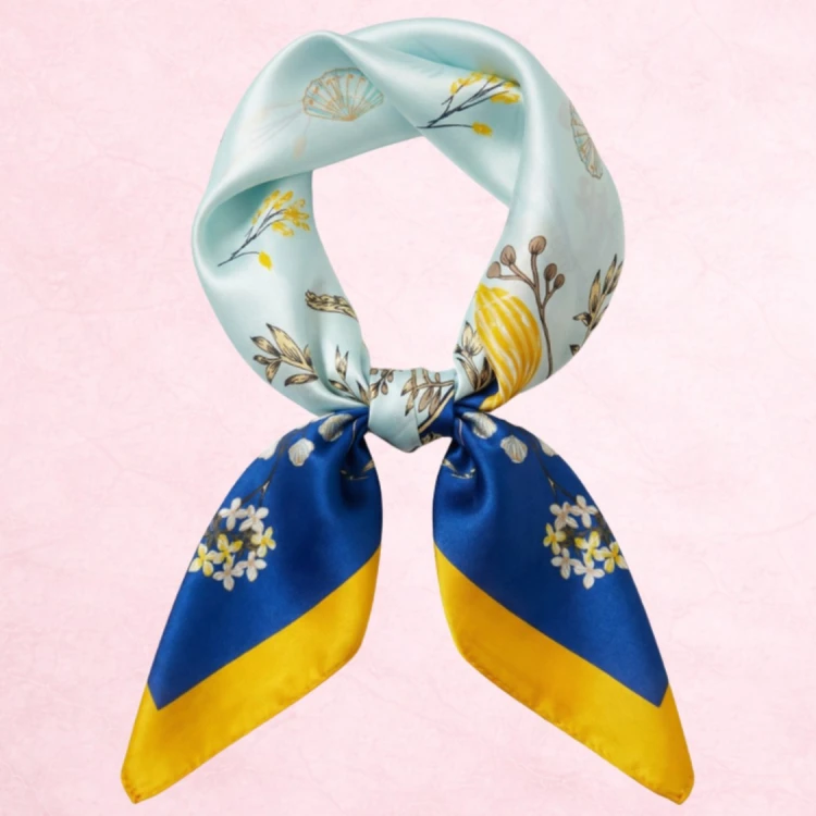 Apaszka chusta w kwiaty damska na głowę szyję włosy - elegancka, satynowa – zdjęcie 6
