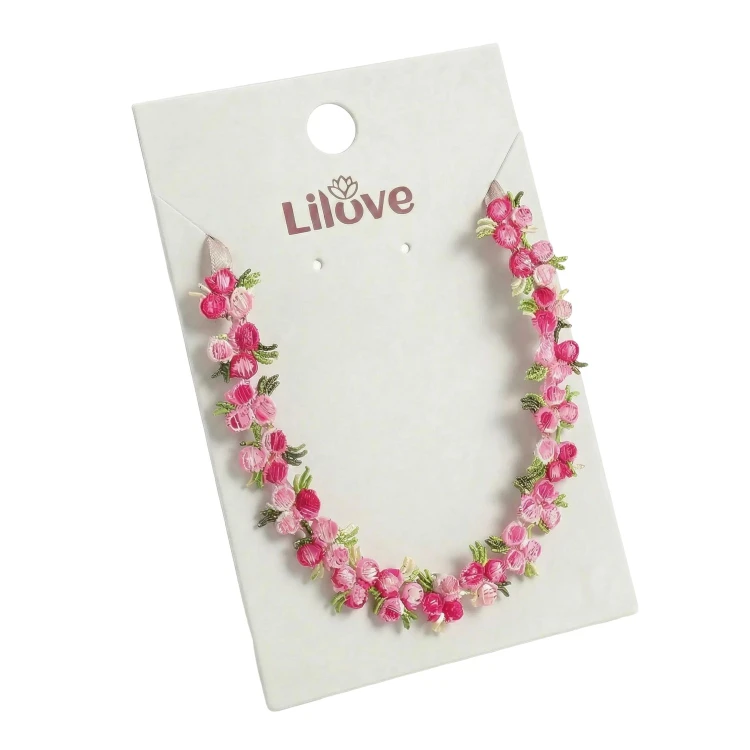 Choker naszyjnik srebrny z różowymi kwiatami z tkaniny - regulowany, letni – zdjęcie 6