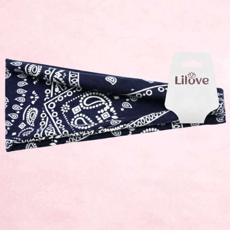 Granatowa opaska paisley 9 cm – zdjęcie 6