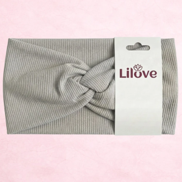 Opaska na głowę szeroka szara prążkowana do włosów - miękka, nie uciska – zdjęcie 6
