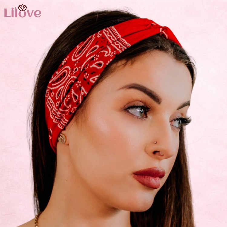 Czerwona opaska paisley z wiązaniem 10 cm – zdjęcie 2