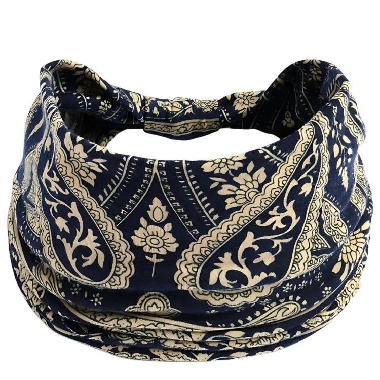 Granatowa opaska paisley 14 cm