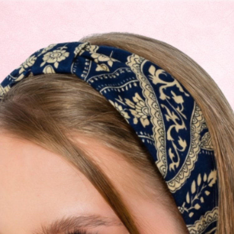 Granatowa opaska paisley 14 cm – zdjęcie 4