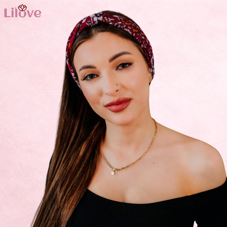 Malinowa opaska w kwiaty 14 cm – zdjęcie 5