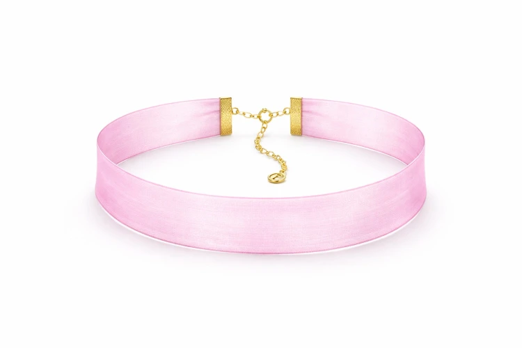 Naszyjnik choker na szyję różowy z organzy - elegancki, efektowny dodatek