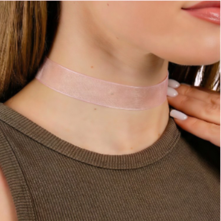 Naszyjnik choker na szyję różowy z organzy - elegancki, efektowny dodatek – zdjęcie 4