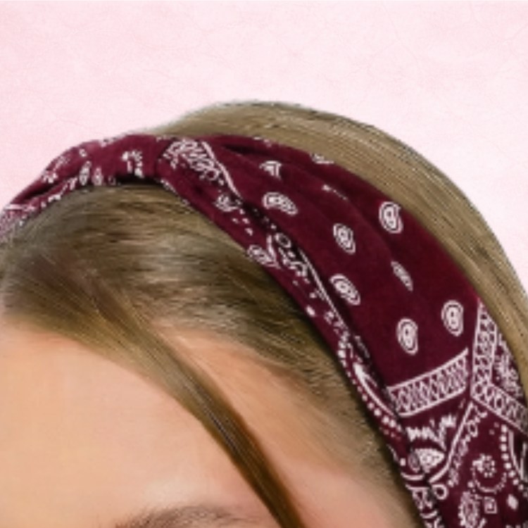 Bordowa opaska paisley 14 cm – zdjęcie 4