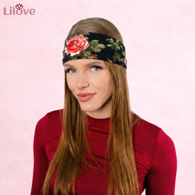 Czarna opaska w czerwone róże 14 cm – zdjęcie 5