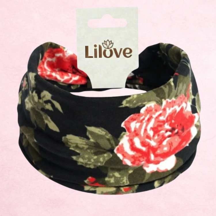 Czarna opaska w czerwone róże 14 cm – zdjęcie 6