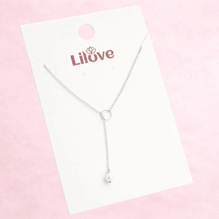 Naszyjnik łańcuszek srebrny regulowany długi z perłą - elegancki, subtelny – zdjęcie 6