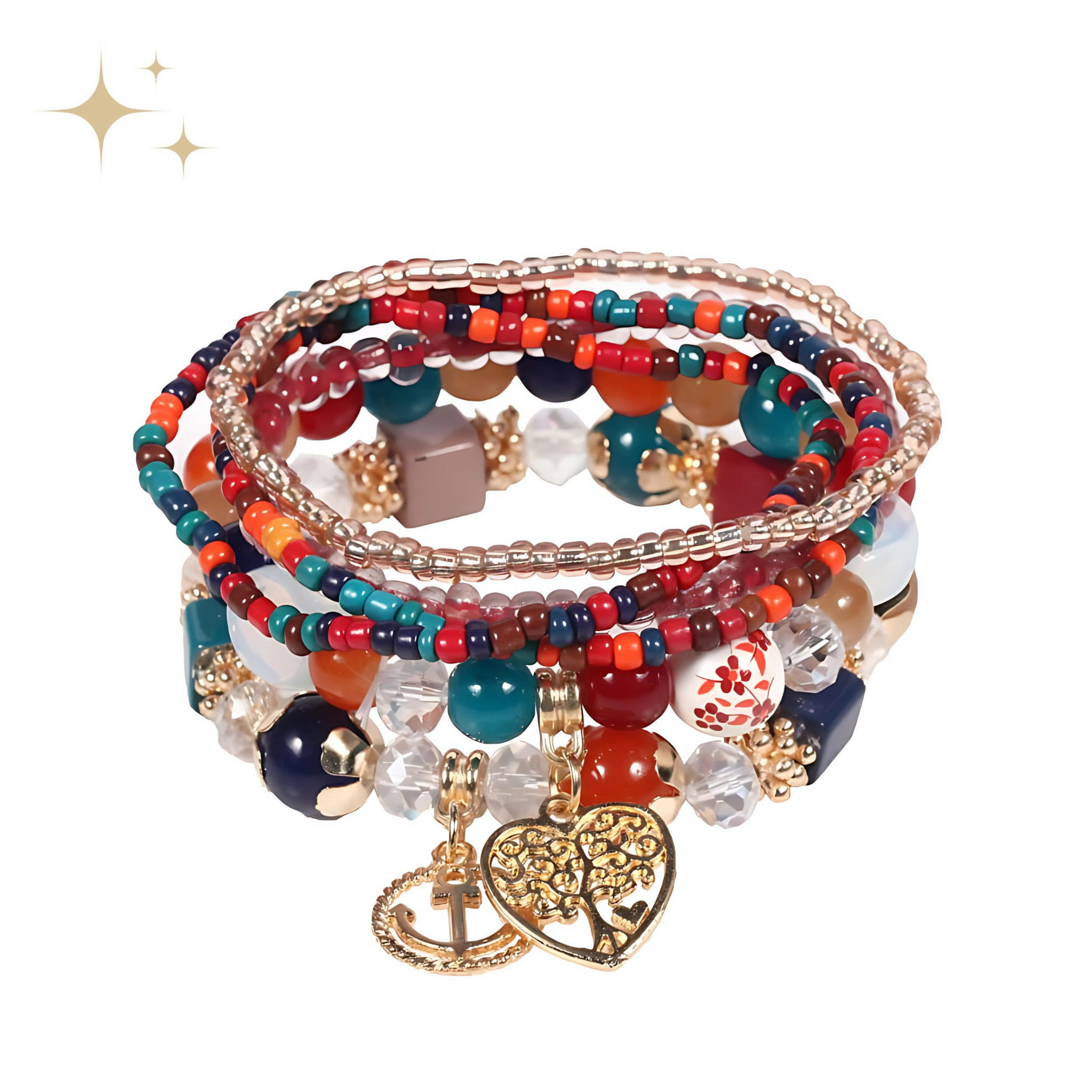 Bransoletka Zestaw 6 Sztuk Kolorowe Koraliki Zawieszka na Gumce Regulowana