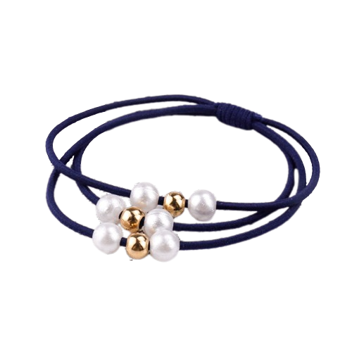 Gumka do Włosów Granatowa z Perłami Potrójna bez Łączeń Bezpieczna Wygodna