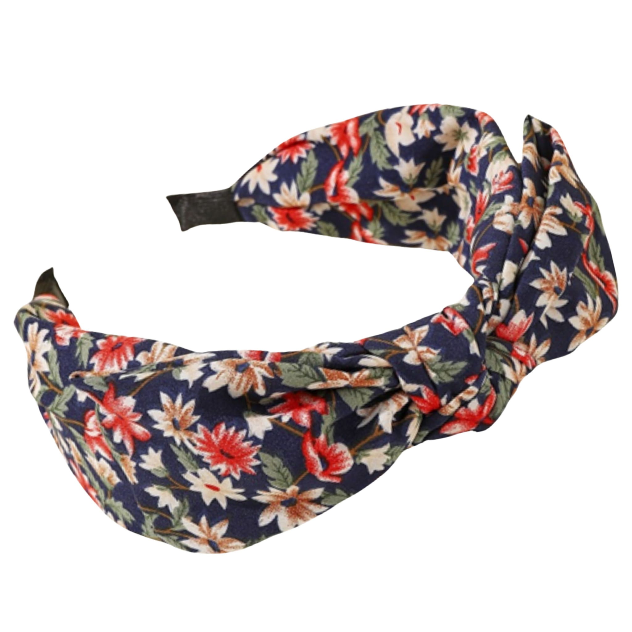 Opaska do włosów SZEROKA granatowa Z KOKARDĄ w kwiaty na głowę EFEKTOWNA