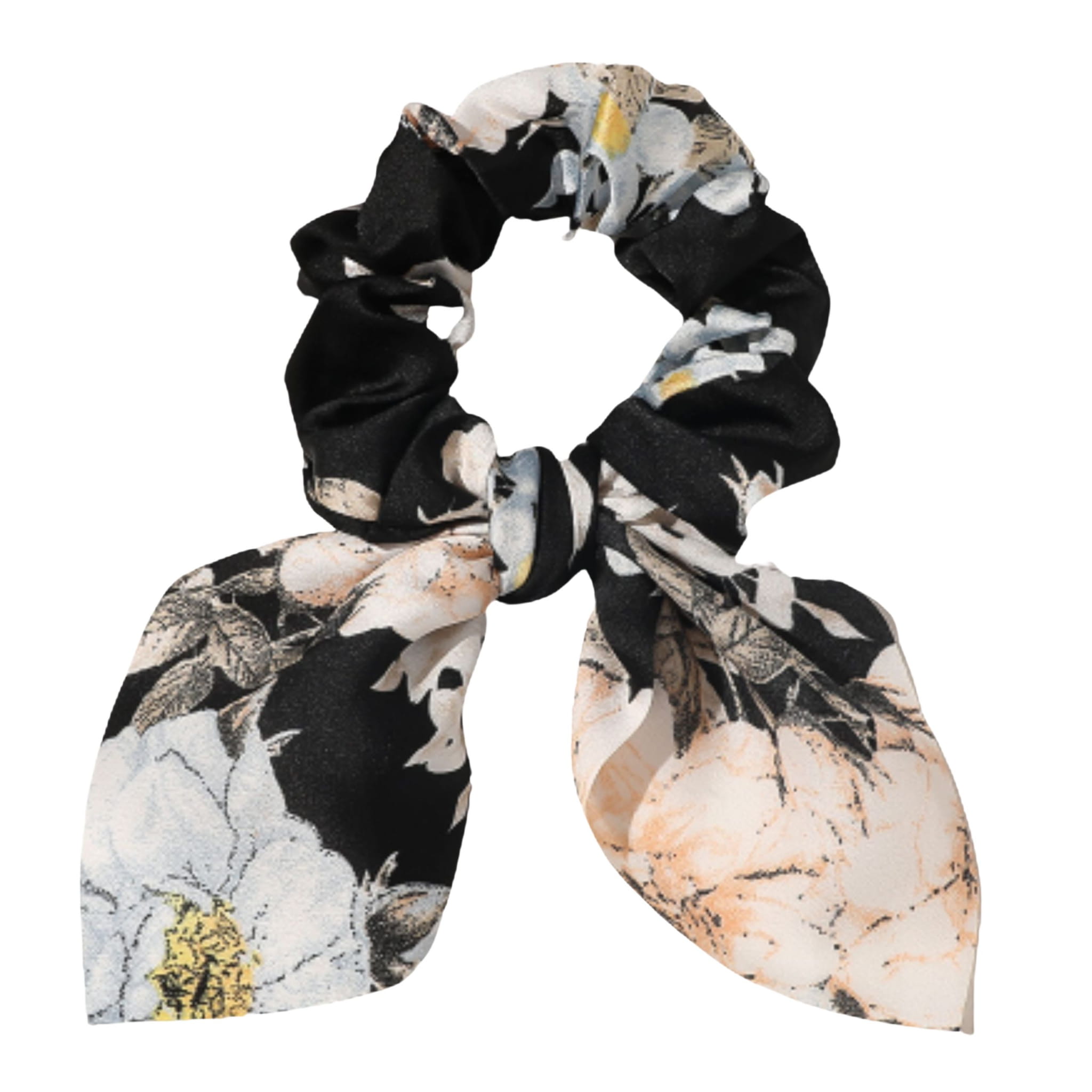 Gumka do Włosów Czarna z Kokardą w Kwiaty Satynowa Długa Lekka i Wygodna