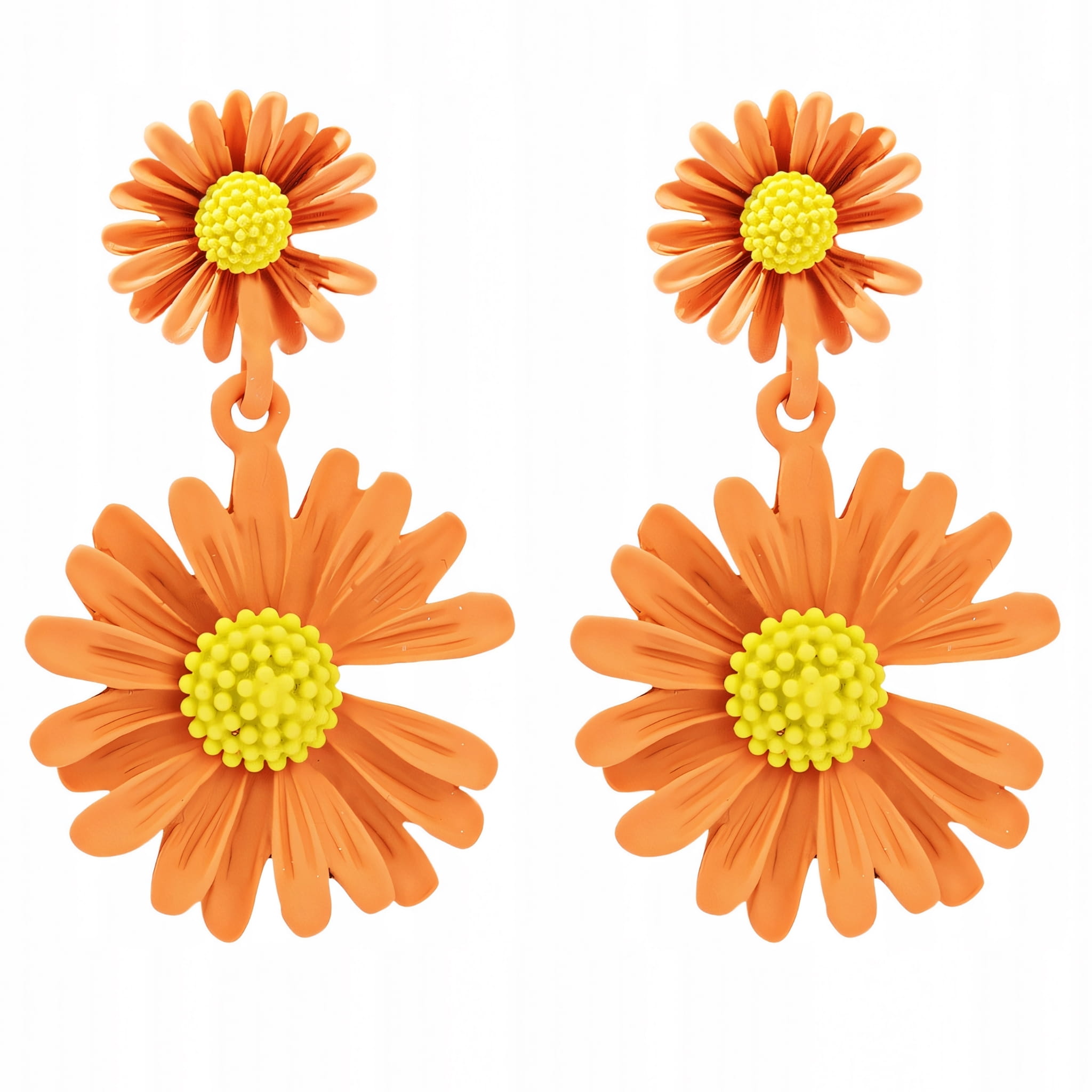 Kolczyki Wiszące Pomarańczowe Żółte Kwiaty Podwójne Sztyft Lekkie i Wygodne