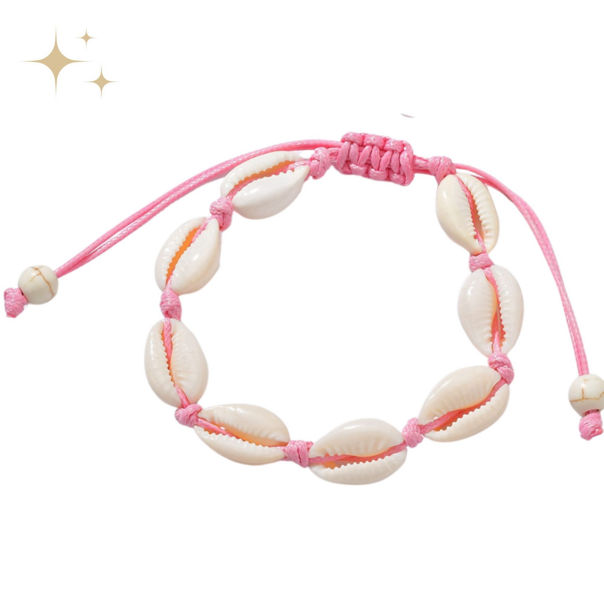 Bransoletka Różowa Sznurkowa na Rękę i Nogę z Muszelkami Lekka i Wygodna