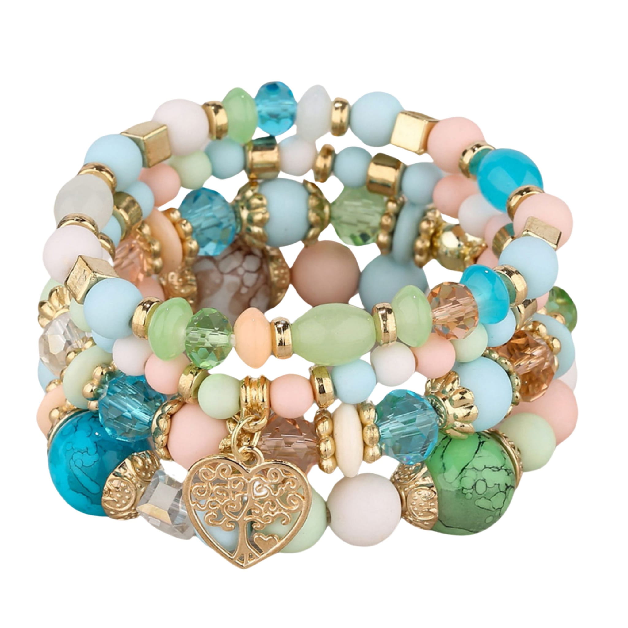 Bransoletka Zestaw 4 sztuk Kolorowa z Koralikami Damska Wygodna na Gumce