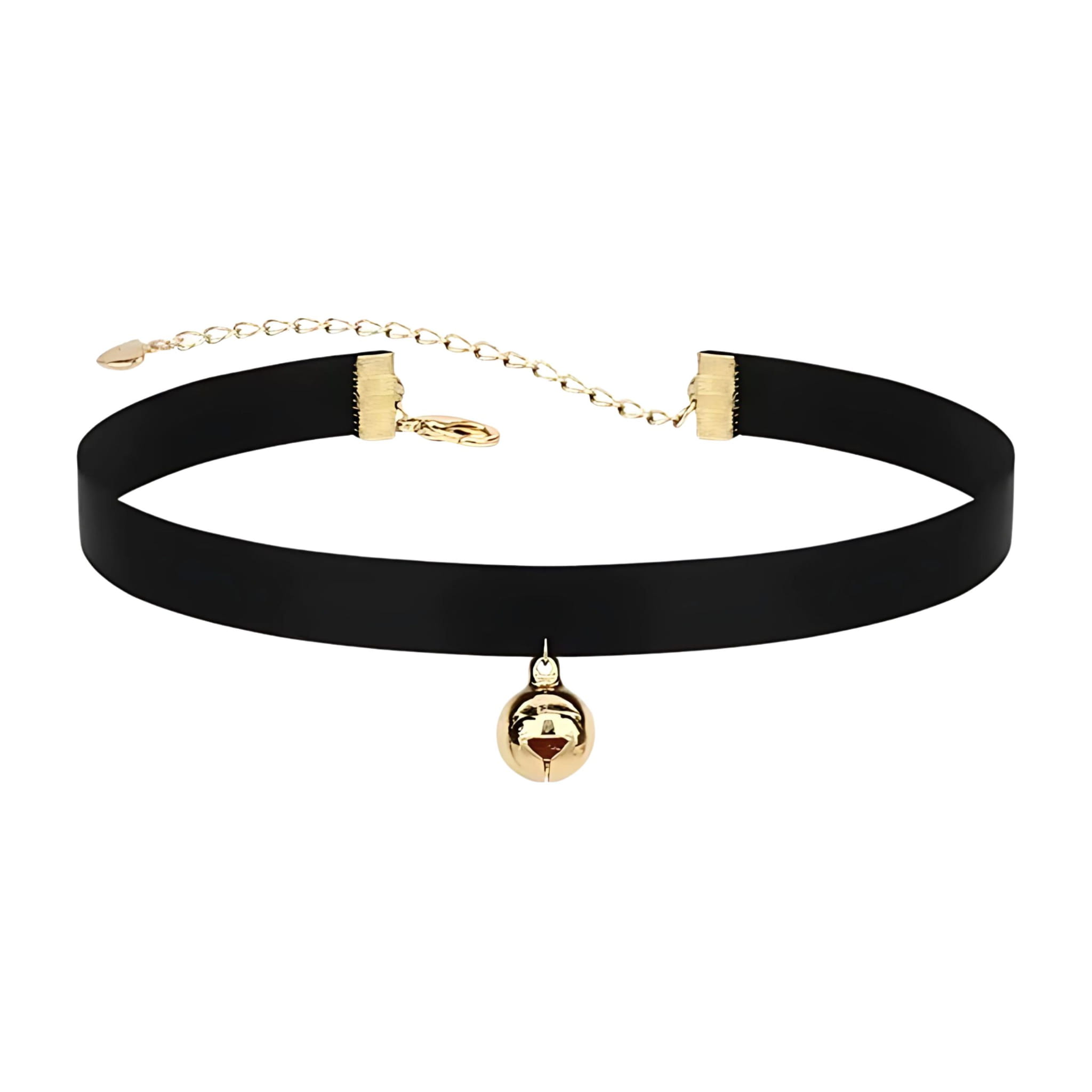 Naszyjnik Choker Czarny na Szyję Regulowany z Zawieszką Dzwoneczkiem Lekki