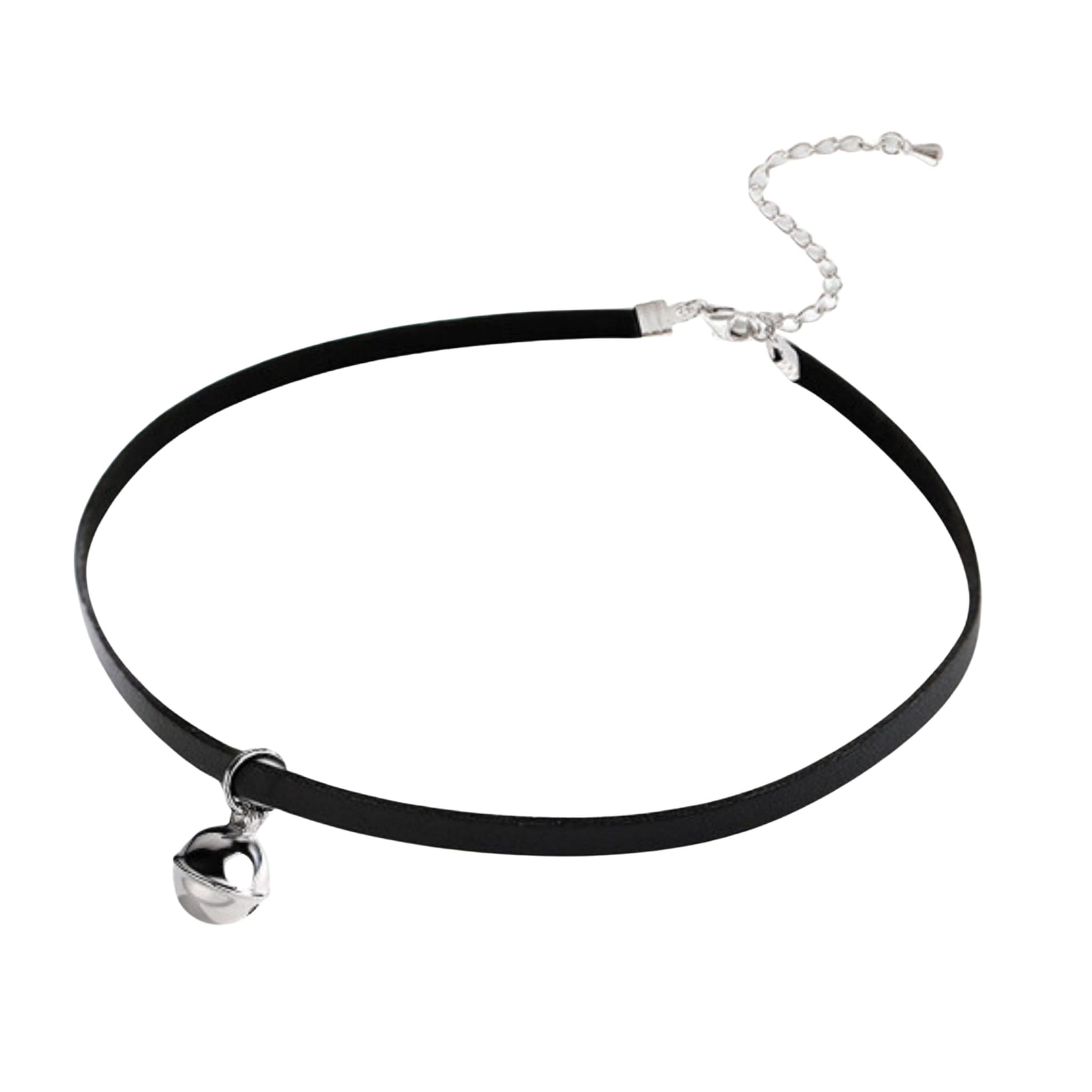 Naszyjnik Choker Czarny Srebrny Tasiemka Zawieszka Dzwonek Cienki i Wygodny