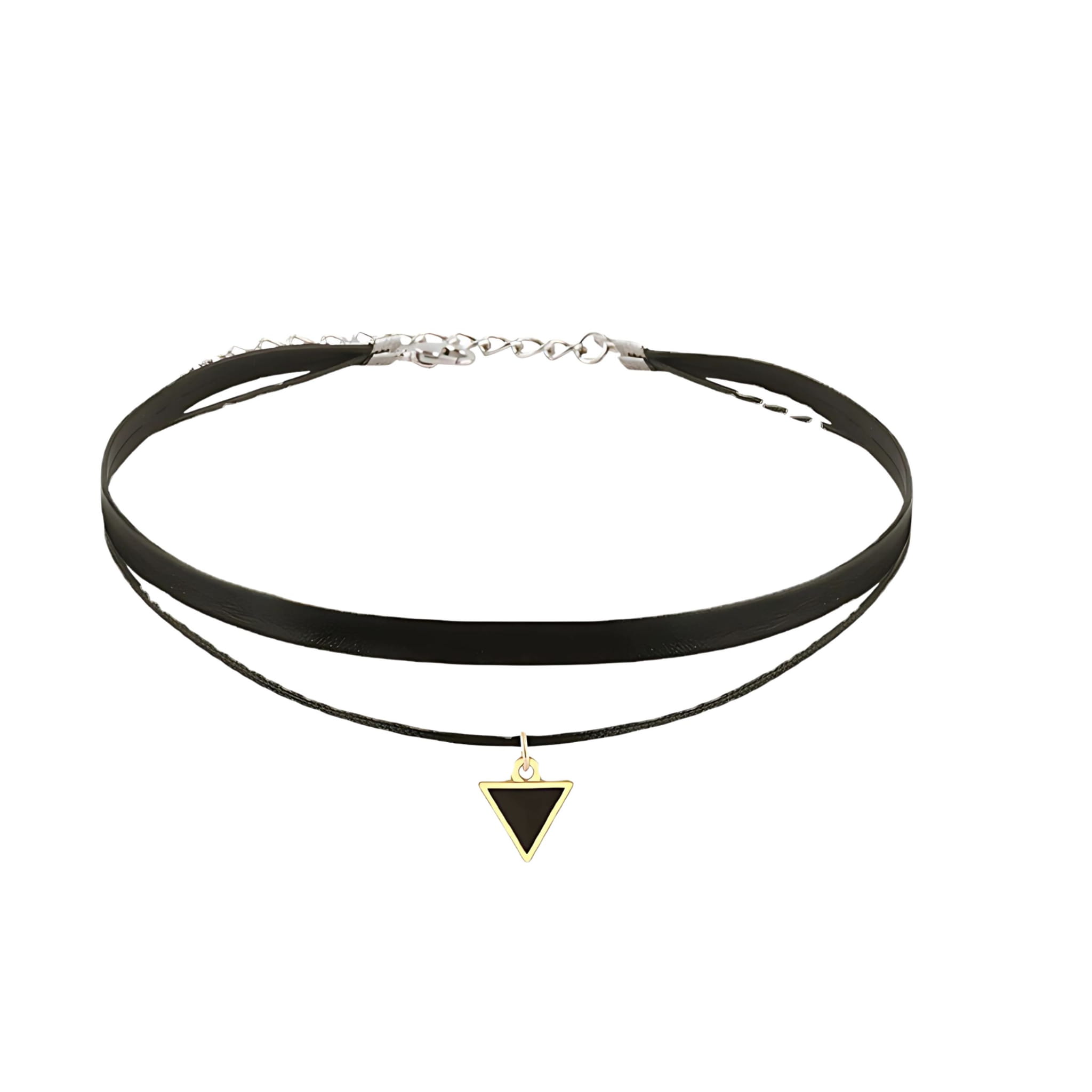 Naszyjnik Choker Czarny na Szyję z Czarnym Trójkątem Regulowany Aksamitny
