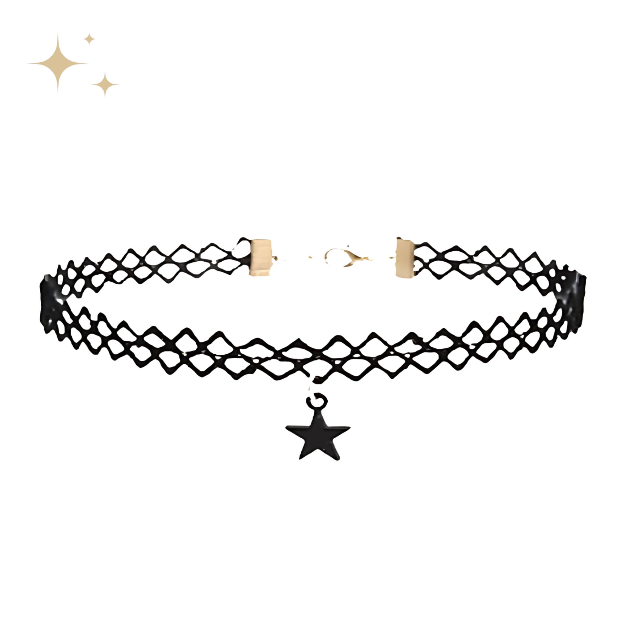 Naszyjnik Choker Czarny na Szyję Regulowany Tattoo z Gwiazdą Lekki Wygodny